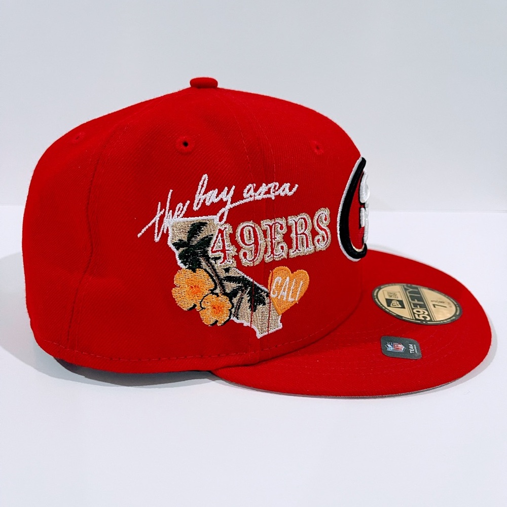 SF 49ERS RED Fitted Hat with THE BAY AREA 49ERS CALI PATCH. Unisex. - Picture 1 of 10
